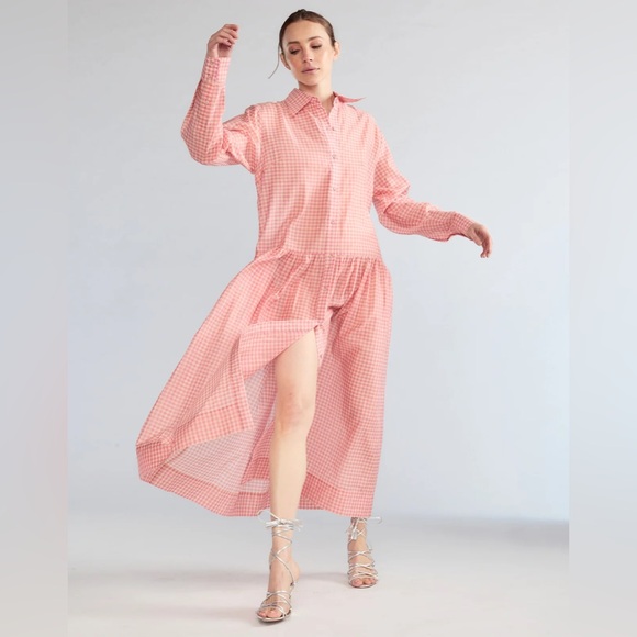 Pink Gingham Long Sleeve Dress - Picture 1 of 7